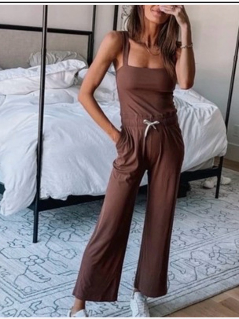 Vuori Chocolate Brown Wide-Leg Jumpsuit with Drawstring